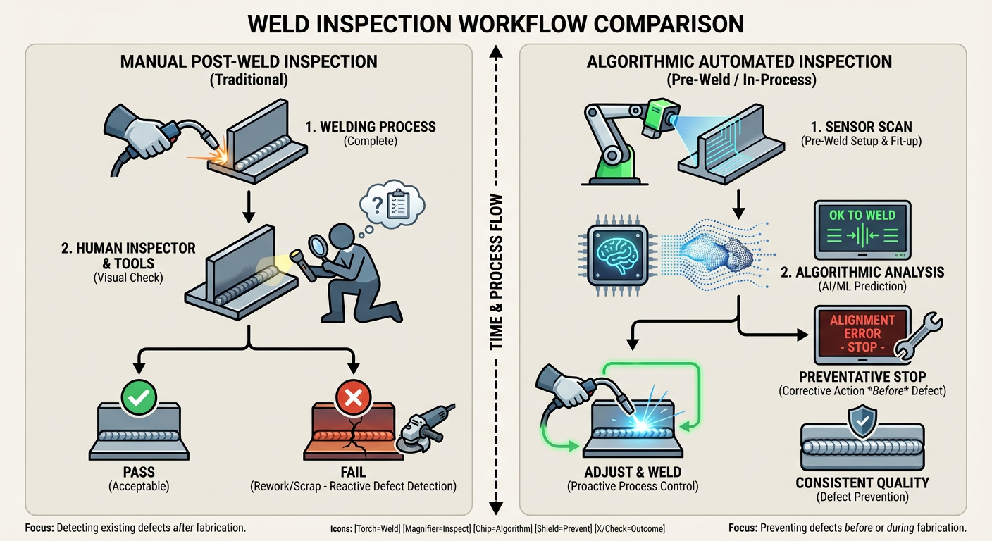 Comparison of manual weld inspection vs. algorithmic pre-weld automated inspection flow