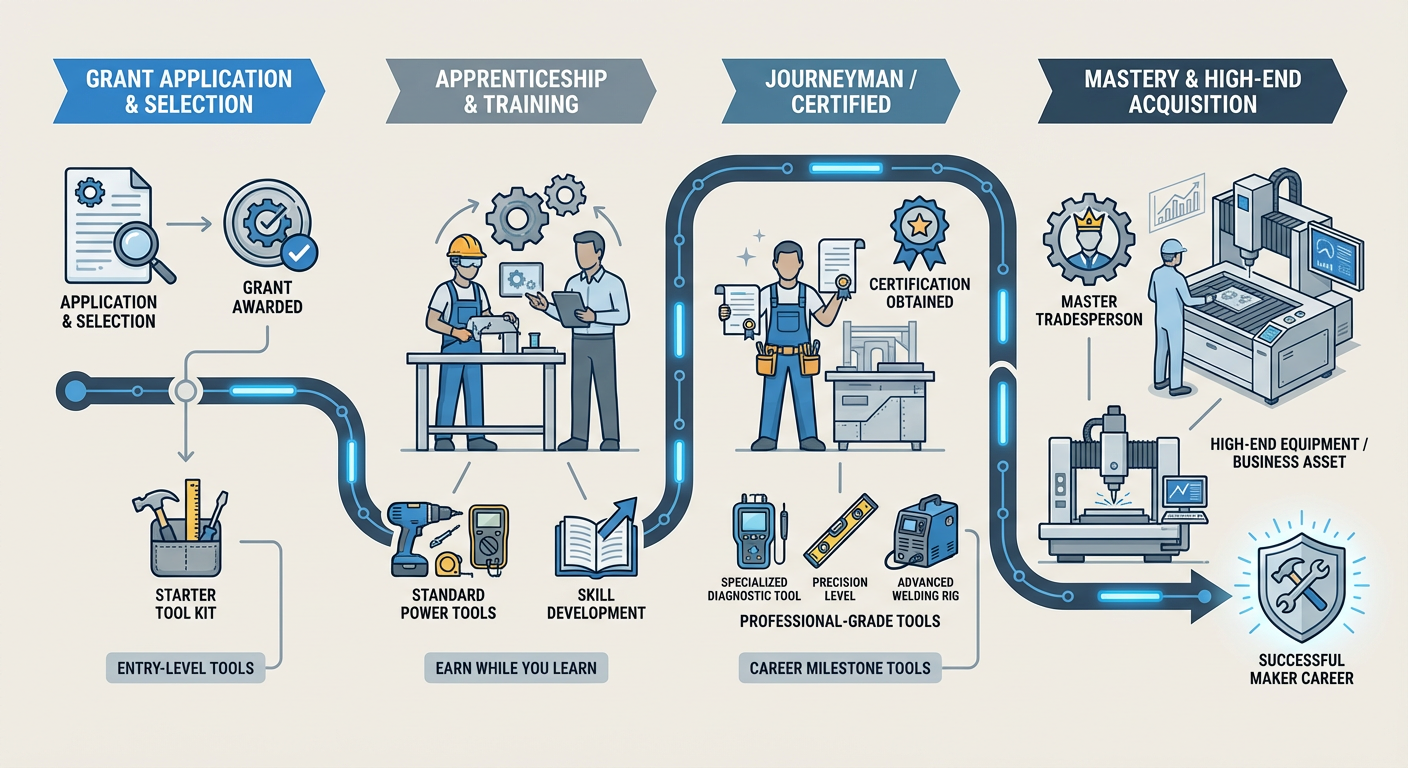 A roadmap showing the 'Grant-to-Career' progression for trade apprentices