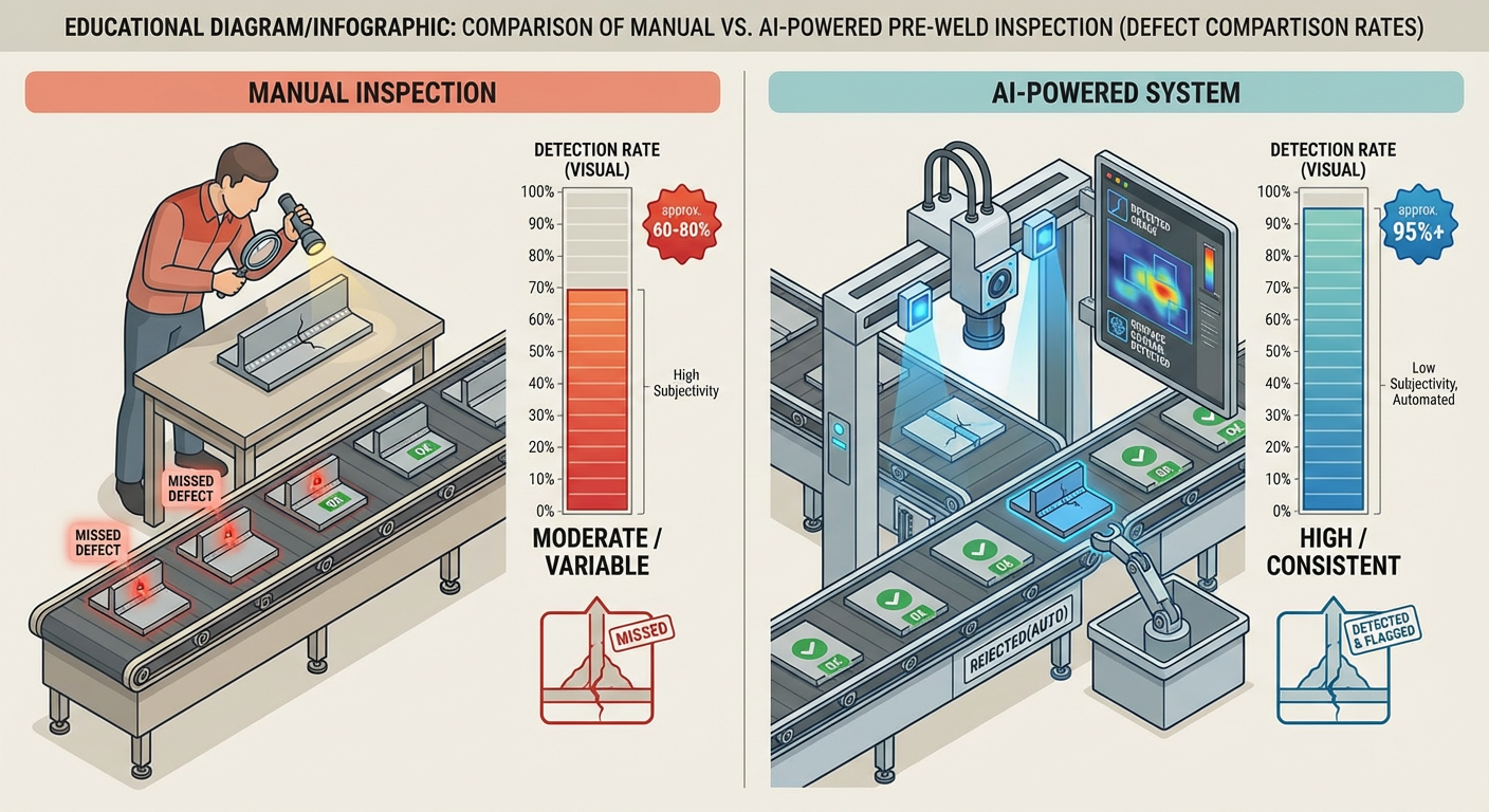 Comparison of manual inspection vs. AI-powered pre-weld inspection systems