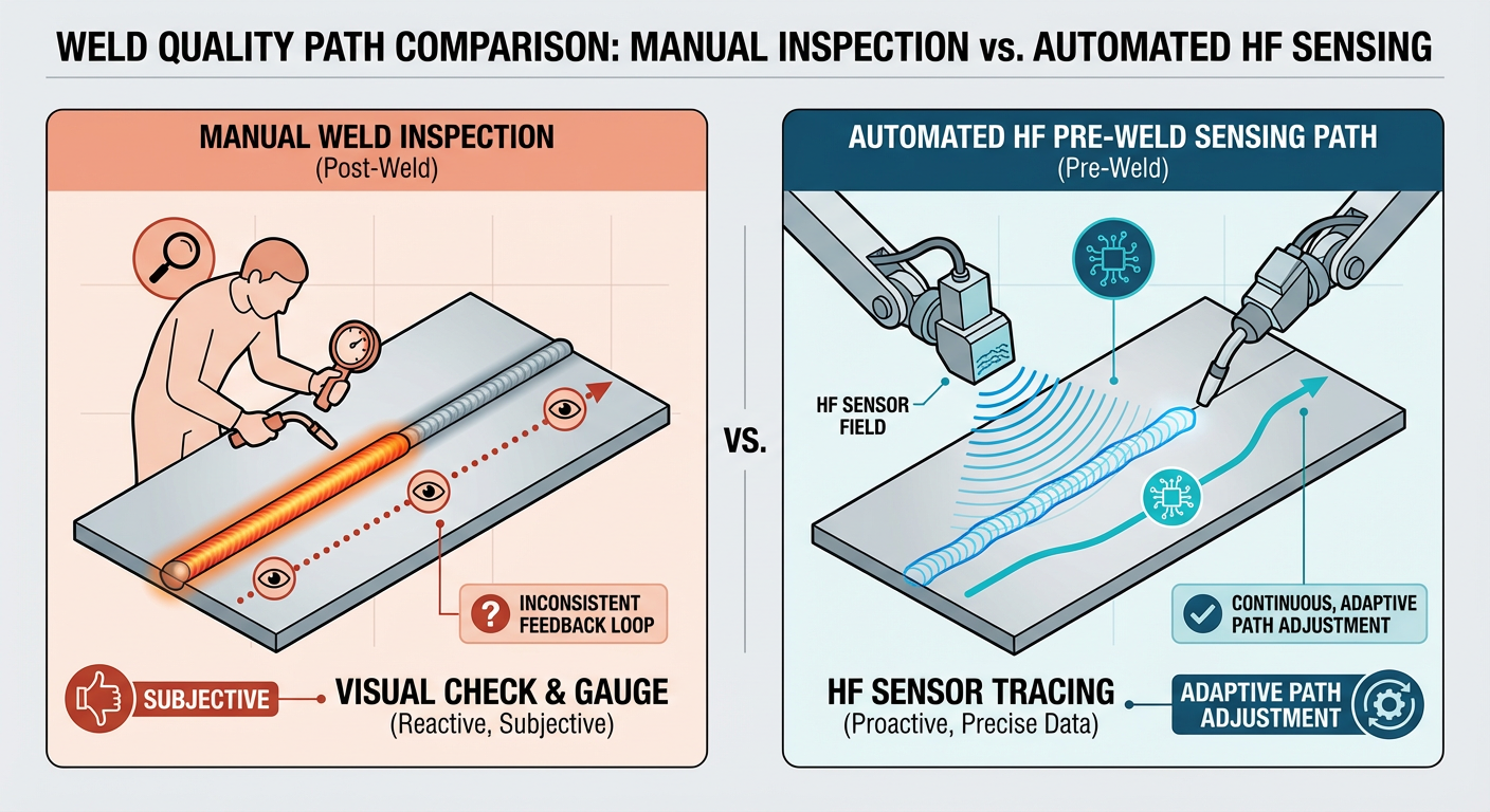 Comparison of manual weld inspection vs. automated HF pre-weld sensing path