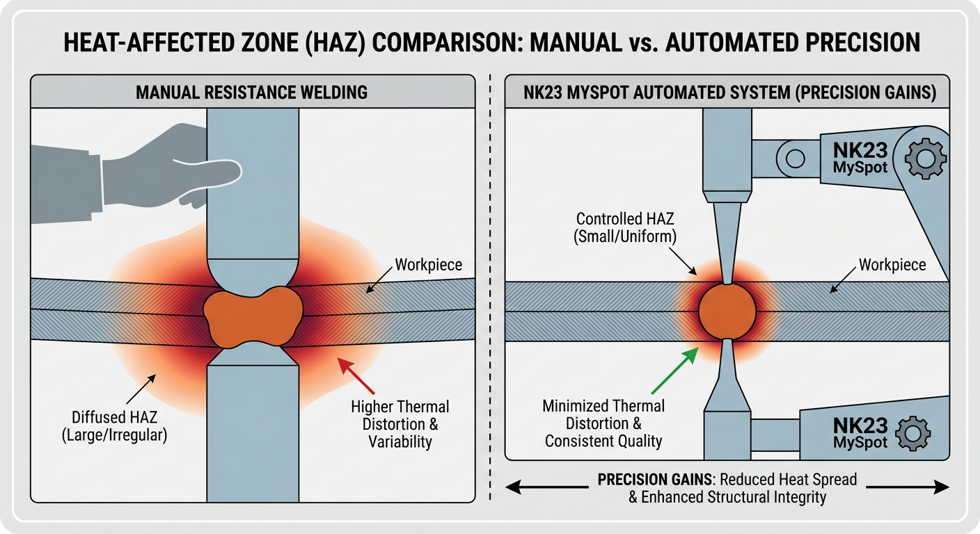 Comparison of manual vs. robotic spot welding precision and reach