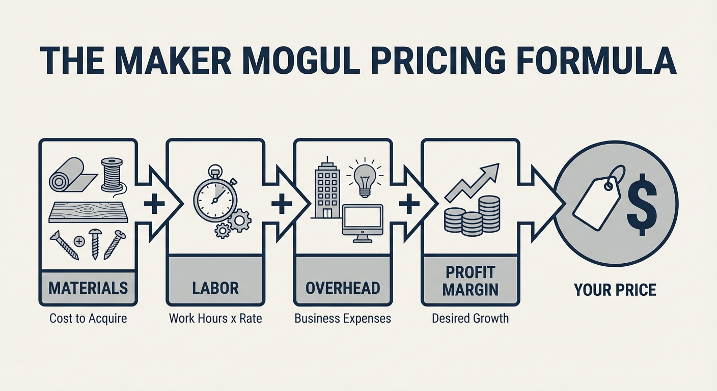 The Maker Mogul Pricing Formula: Materials + Labor + Overhead + Profit Margin