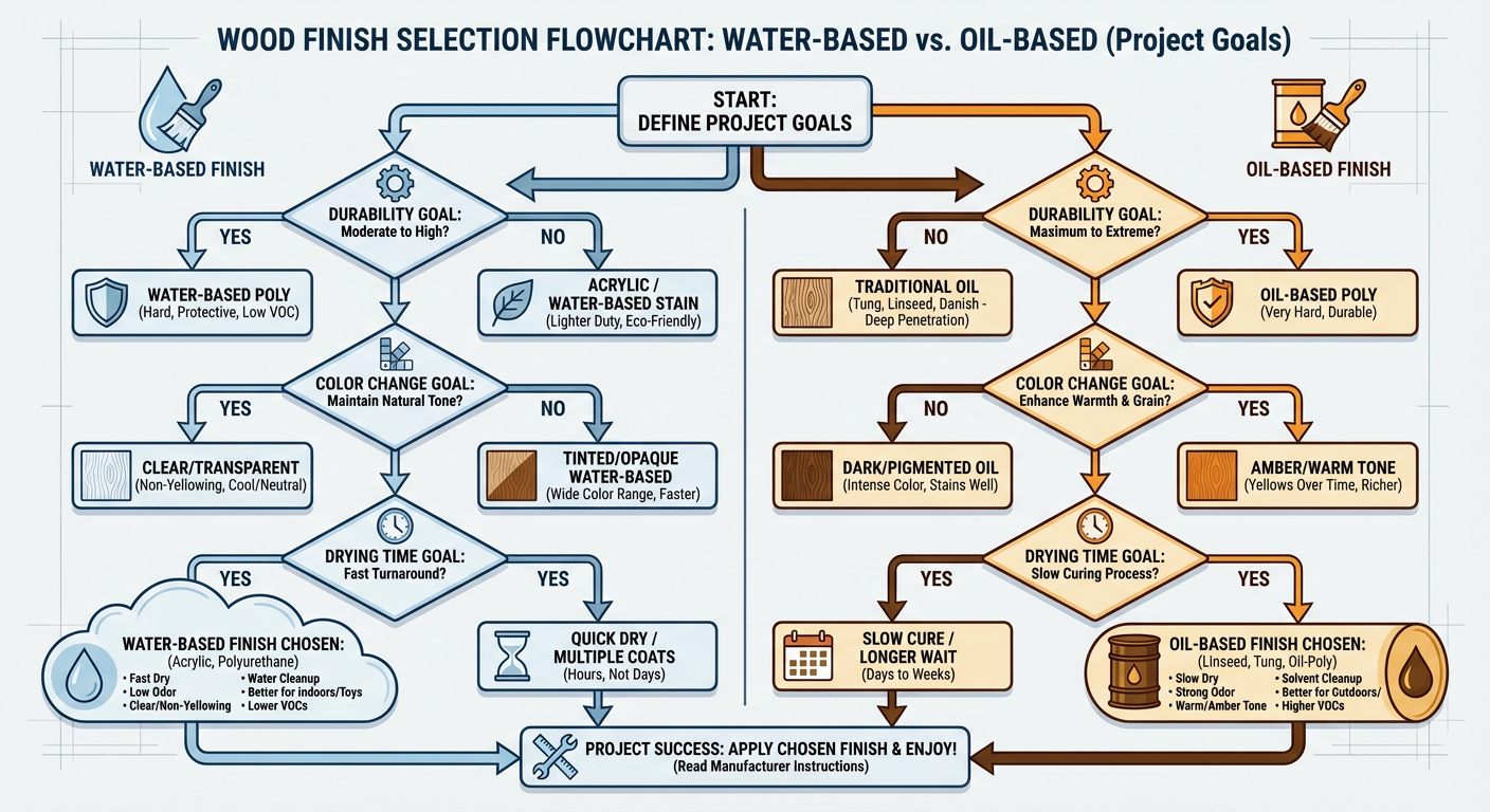 Flowchart for choosing between Water-based and Oil-based wood finishes