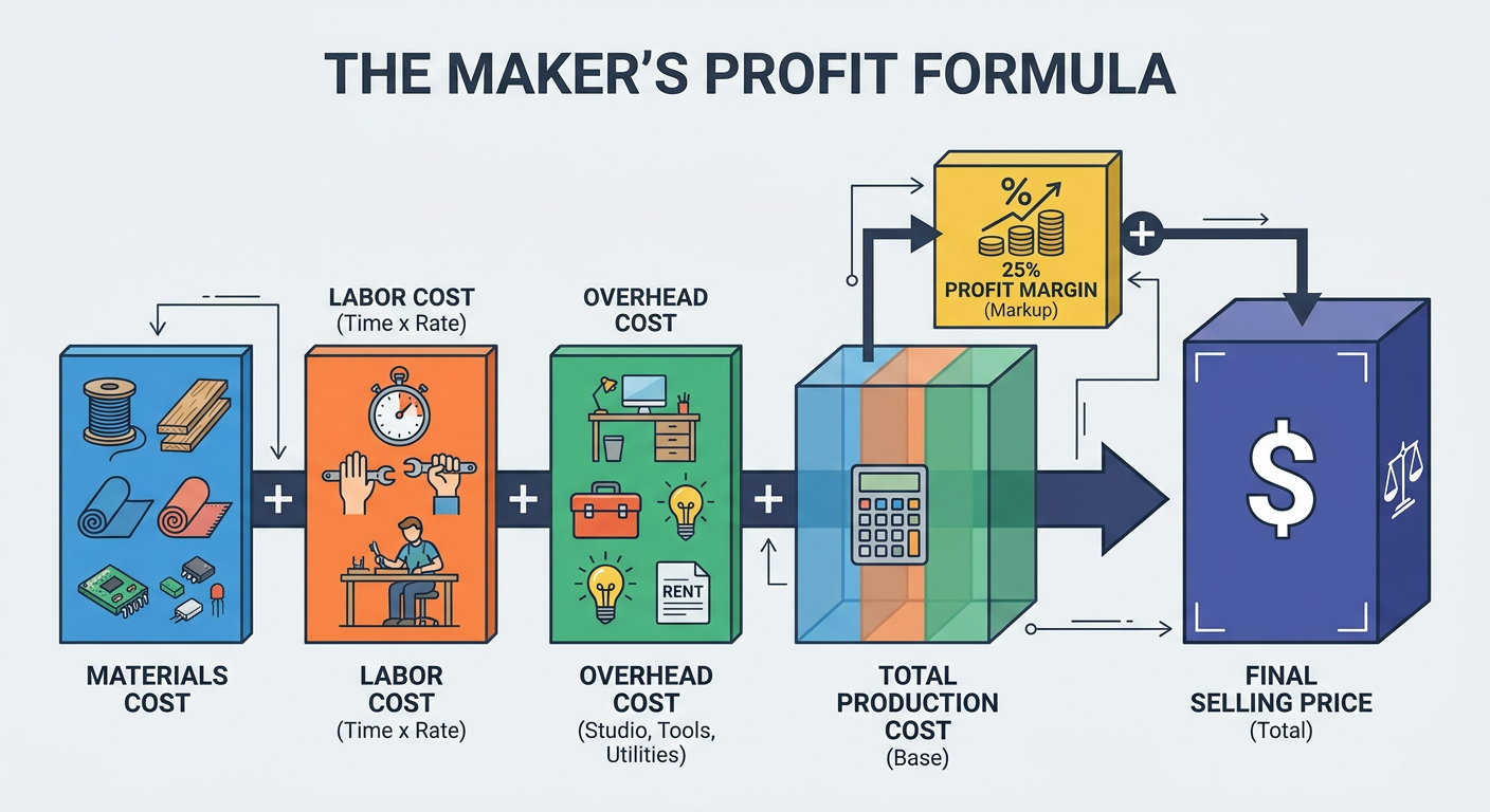 The Maker's Profit Formula: Materials + Labor + Overhead + 25% Profit Margin