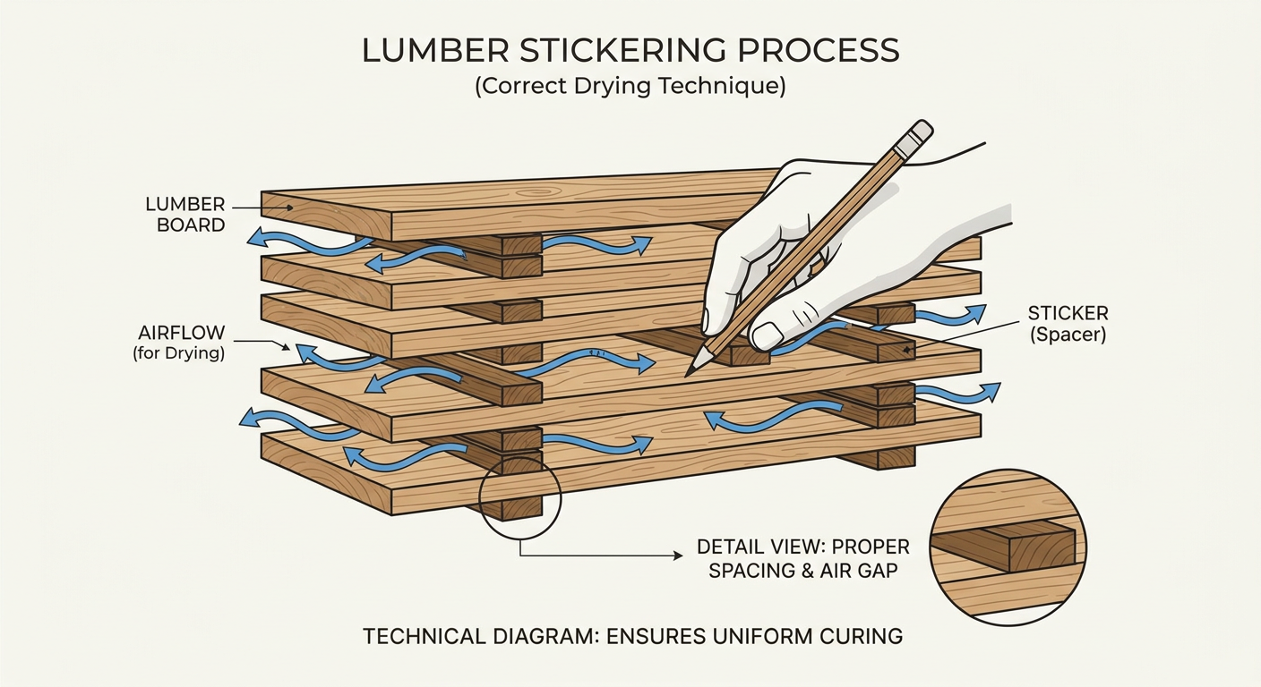 Proper way to stack and 'sticker' pressure-treated lumber for drying