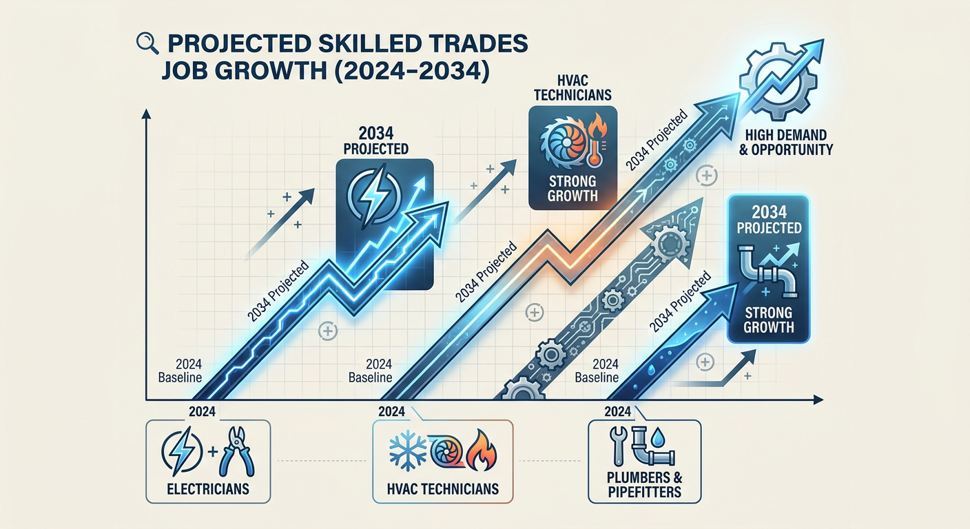 Projected job growth trajectory for skilled trades 2024-2034
