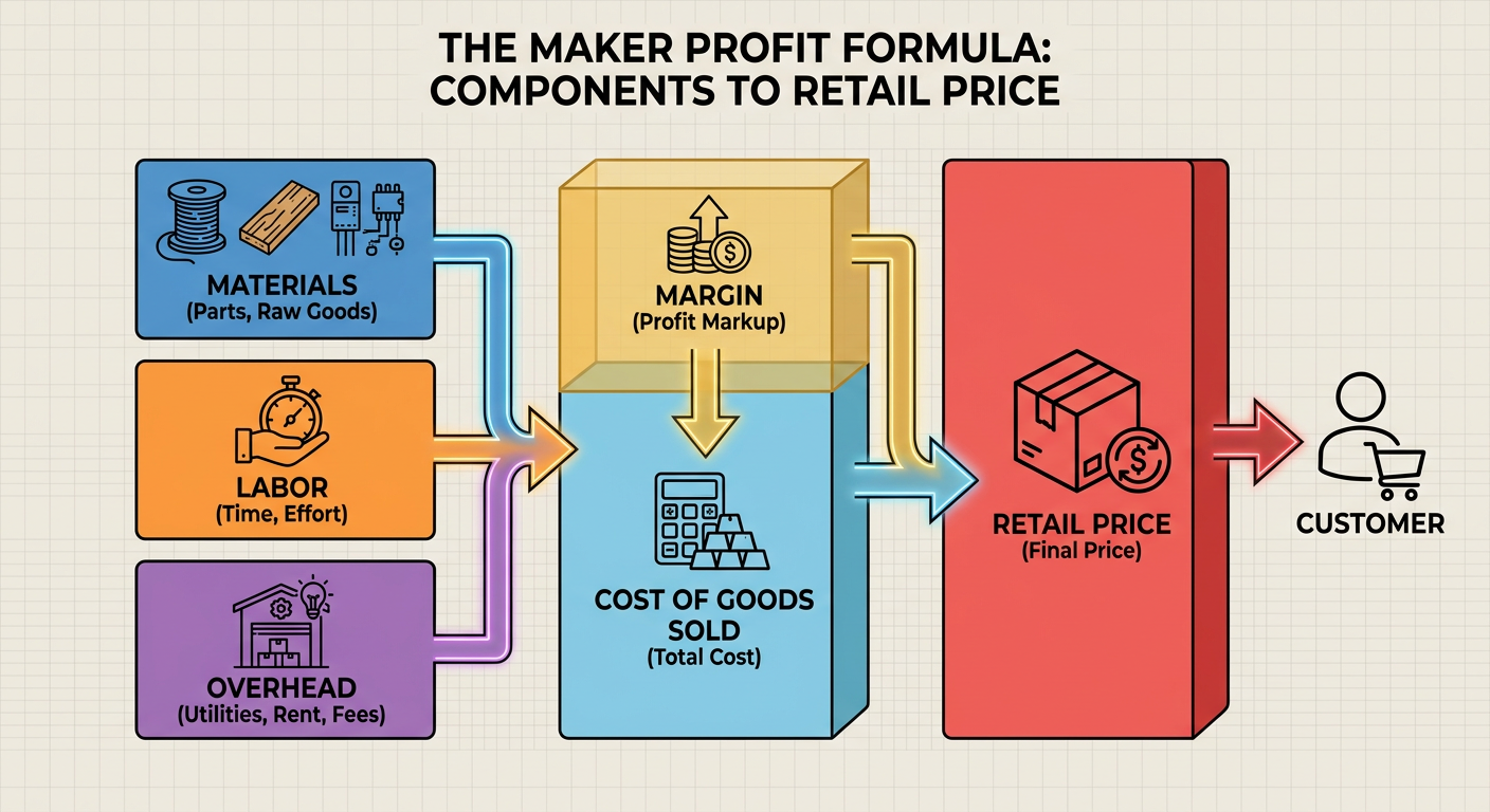 The Maker Profit Formula: Materials + Labor + Overhead + Desired Margin = Retail Price