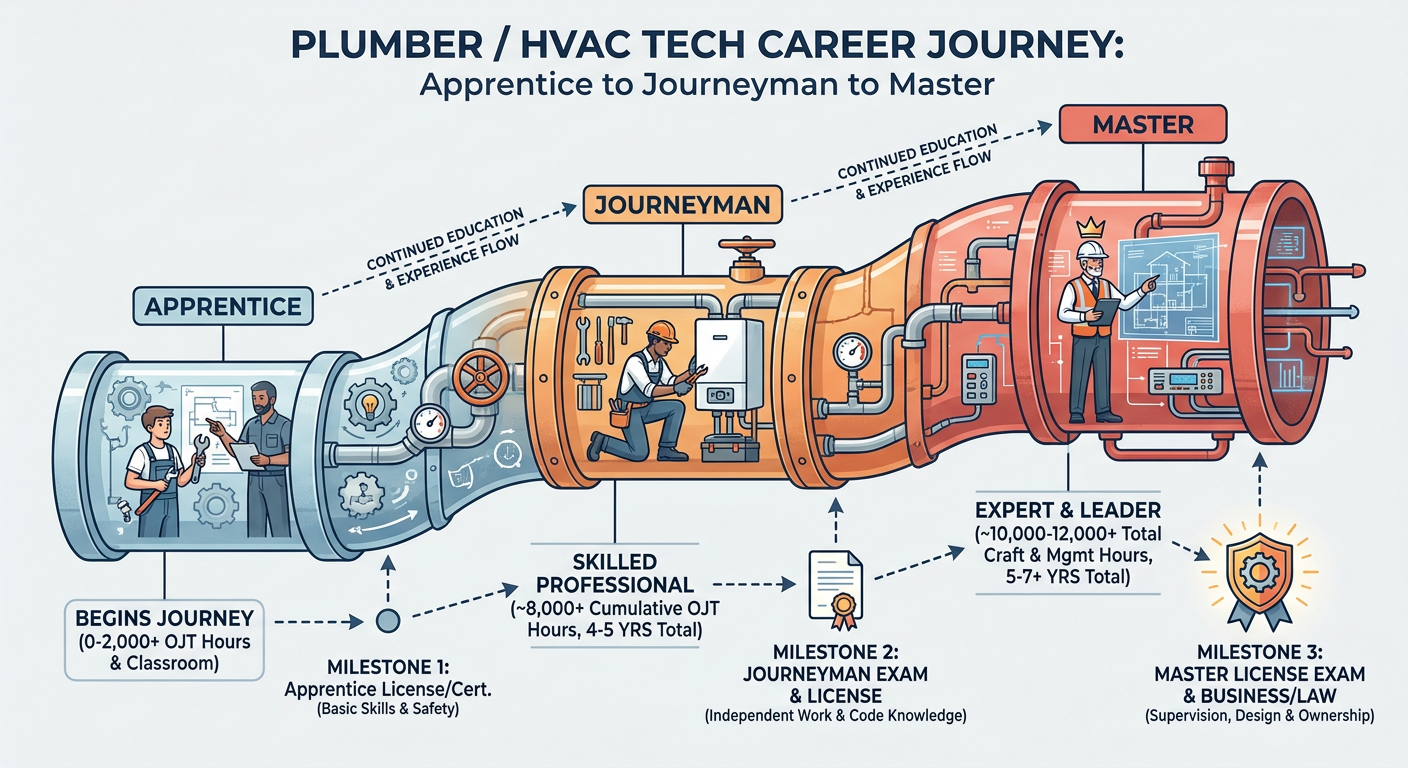 The journey from Apprentice to Journeyman to Master Plumber/HVAC Tech
