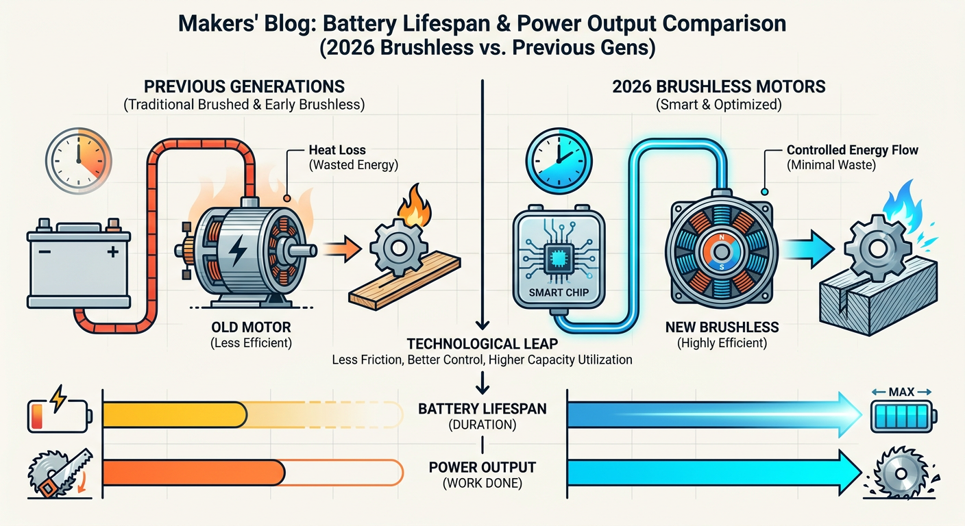 Comparison of Battery Lifespan and Power Output for 2026 Brushless Tool Motors