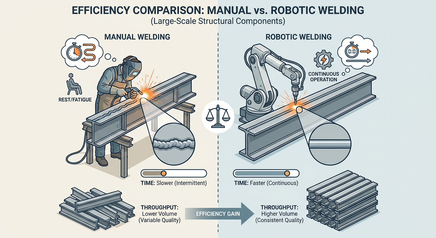 Comparison of manual welding vs. robotic welding efficiency for large-scale structural components