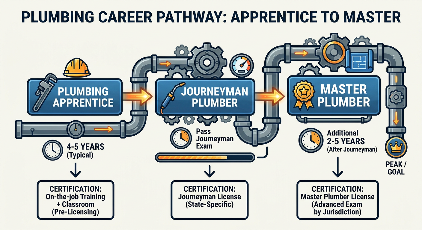 Career progression path from Plumbing Apprentice to Master Plumber