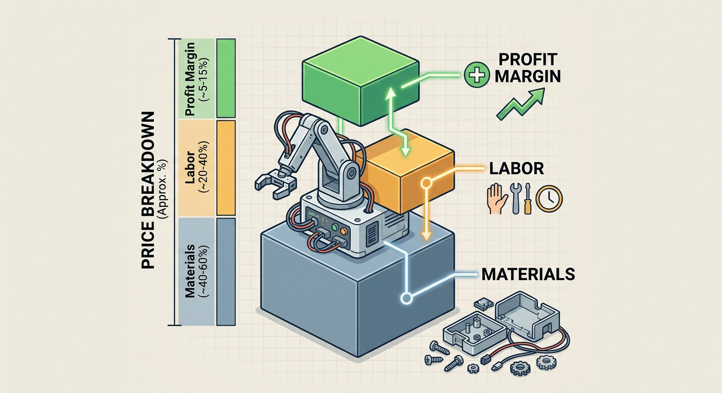 Visual breakdown of a product's price: Materials vs Labor vs Profit Margin