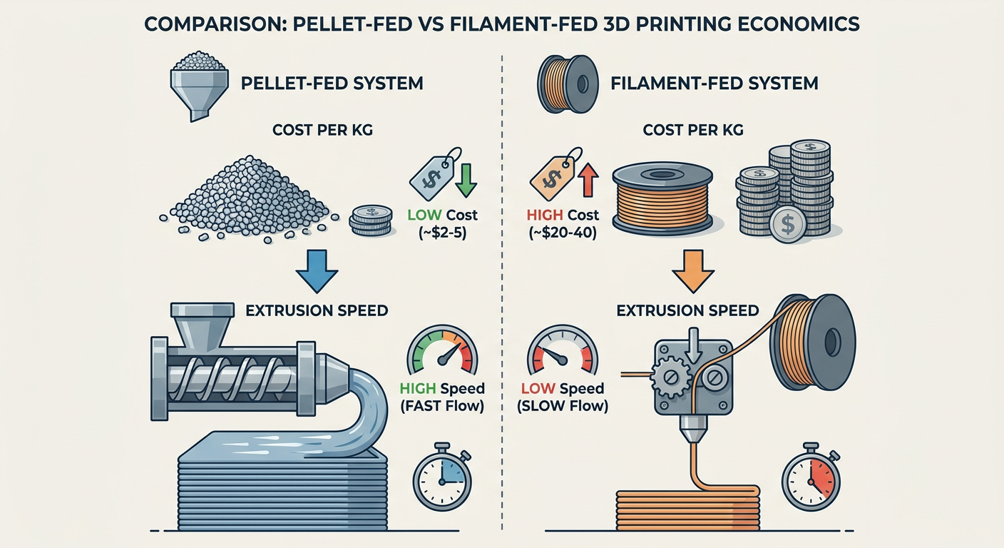 Comparison of Pellet-Fed vs Filament-Fed 3D Printing Economics