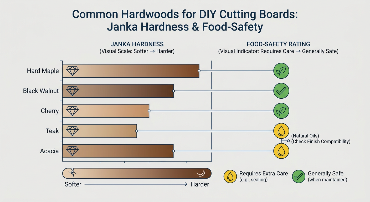 Hardwood durability chart for custom cutting board selection