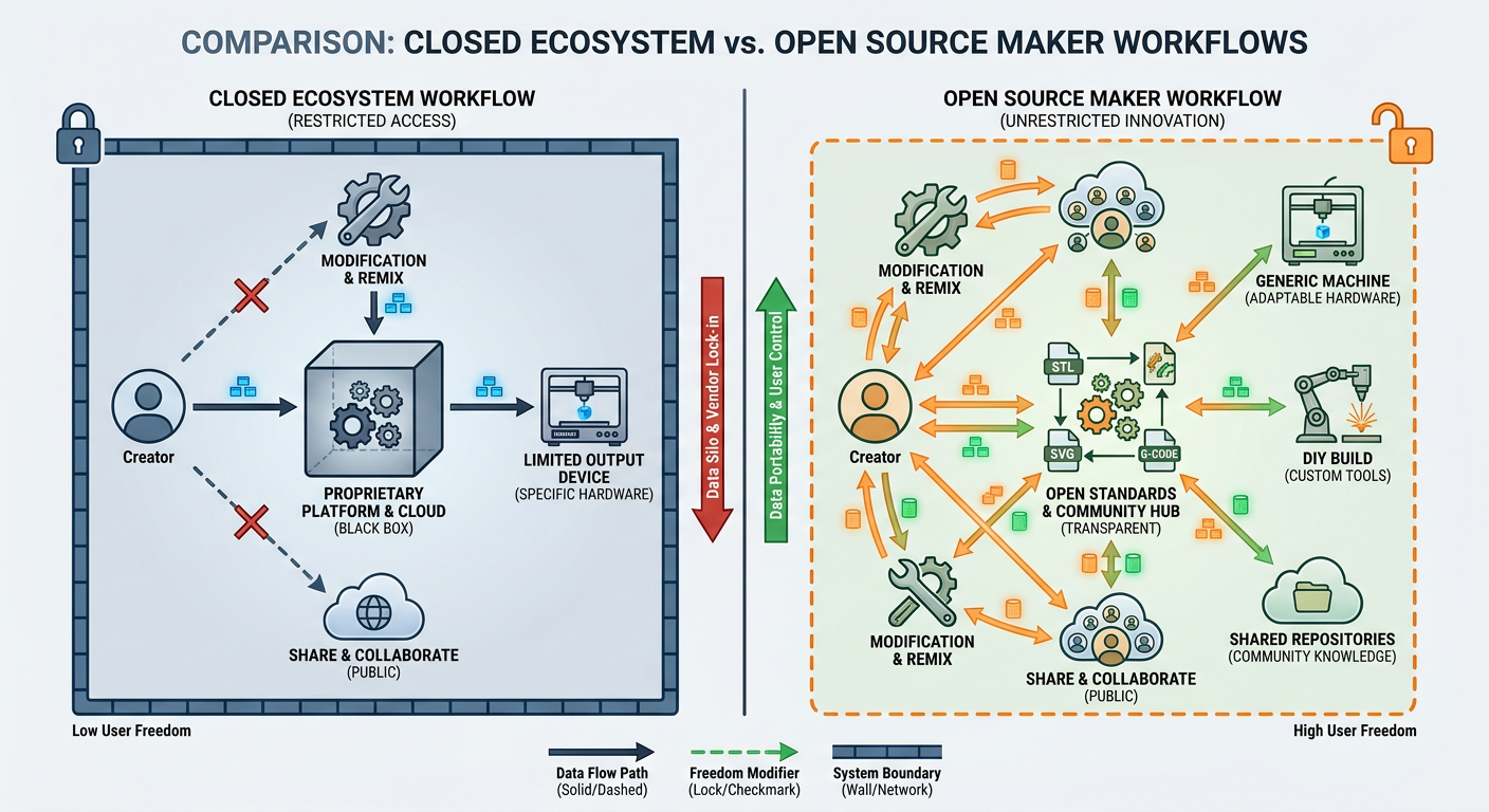 Comparison of Closed Ecosystem vs Open Source Maker Workflows