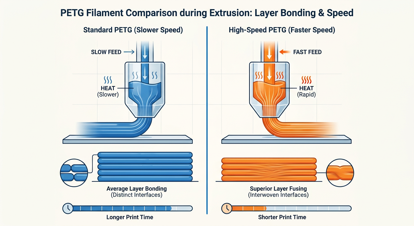 Comparison of layer bonding and speed between standard PETG and High-Speed PETG