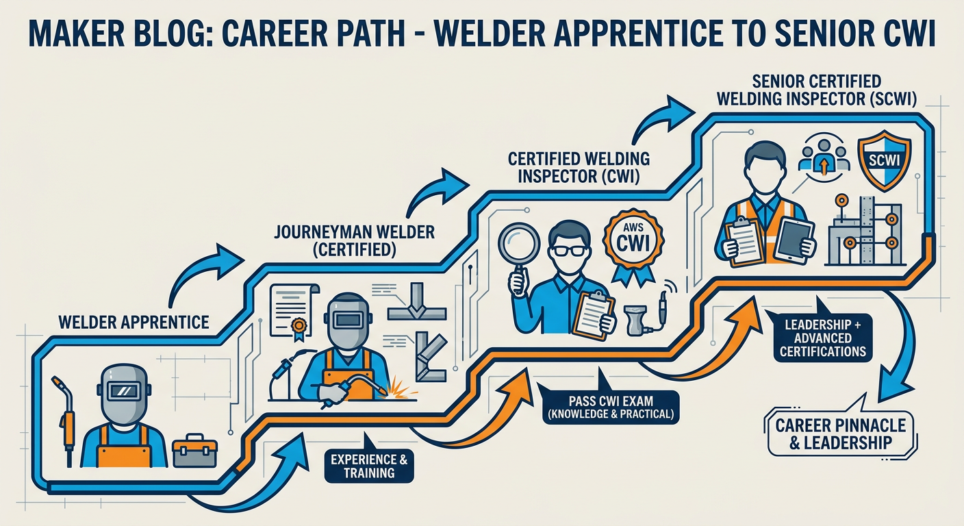 Career progression path from Welder Apprentice to Senior Certified Welding Inspector