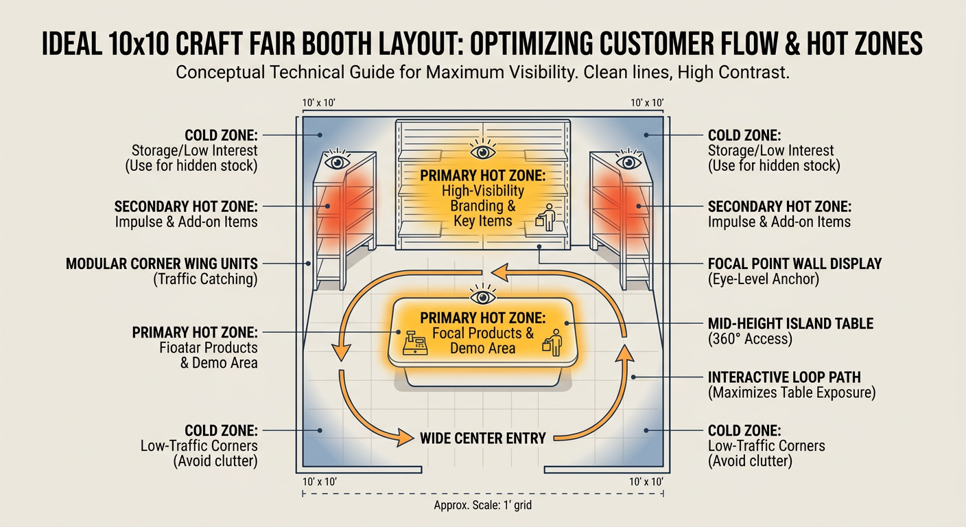Ideal 10x10 craft fair booth layout for maximum customer flow and visibility