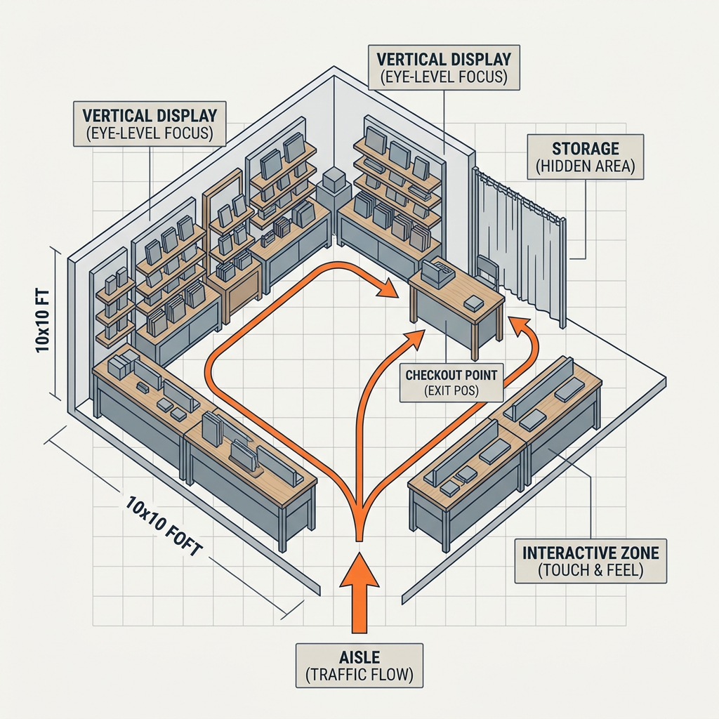 Optimal 10x10 craft fair booth layout for maximum customer flow and visibility