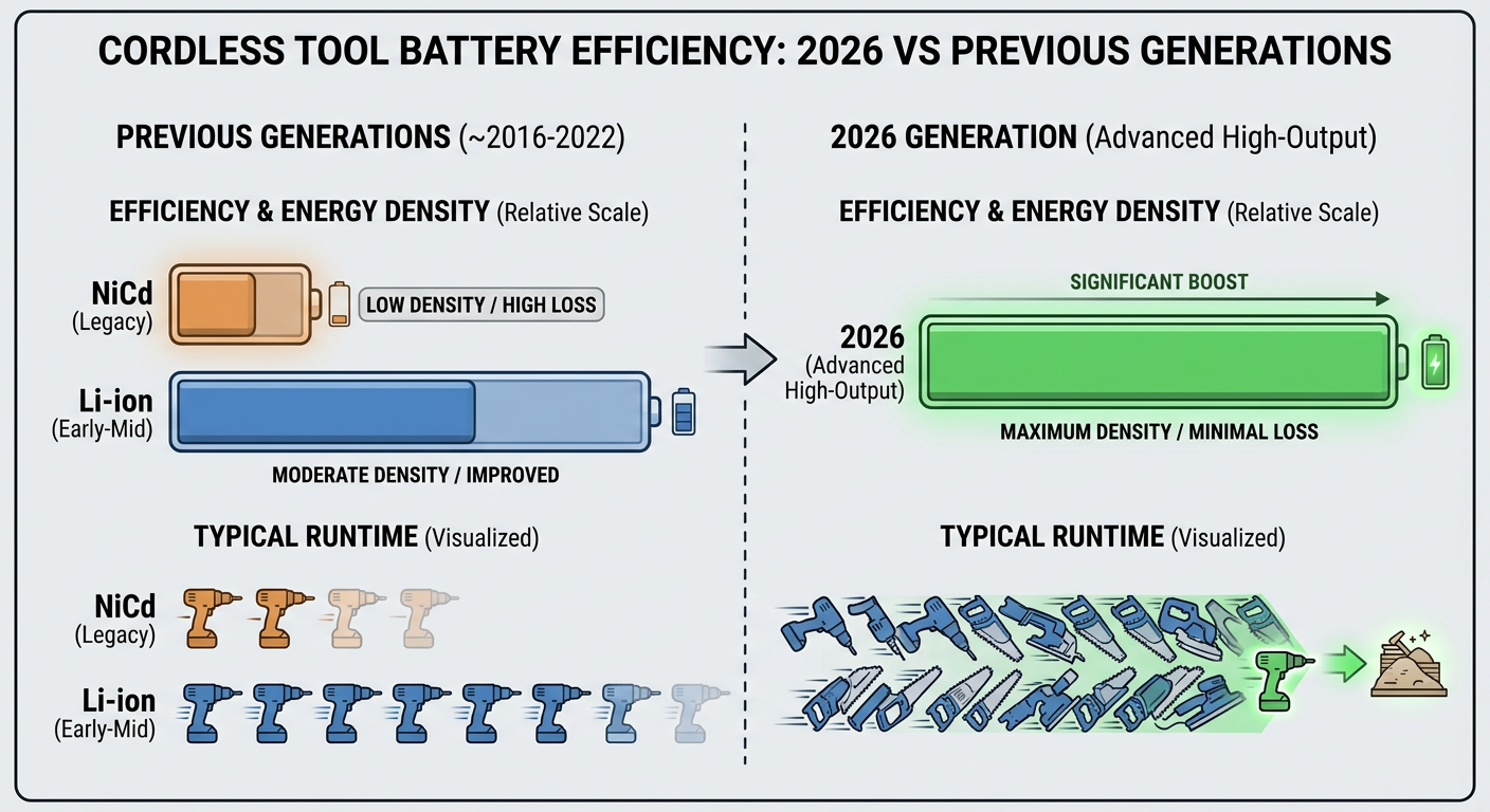 Comparison of 2026 Cordless Tool Battery Efficiency vs. Previous Generations