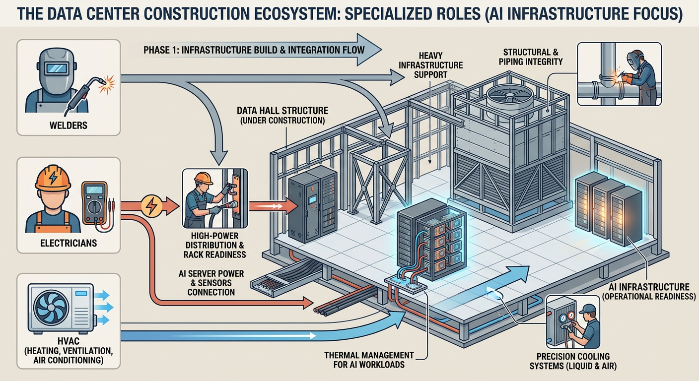 The Data Center Construction Ecosystem - Roles for Electricians, HVAC, and Welders