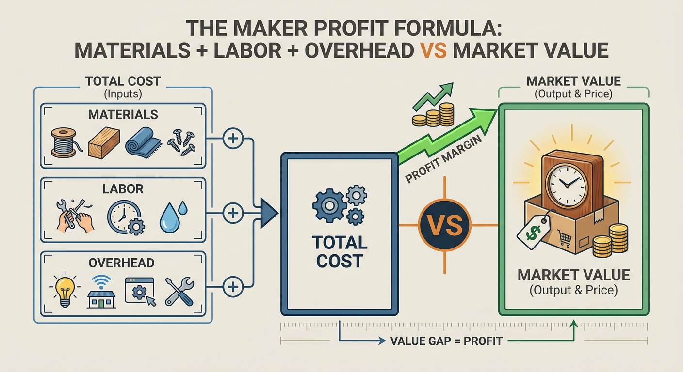 The Maker Profit Formula: Materials + Labor + Overhead vs Market Value