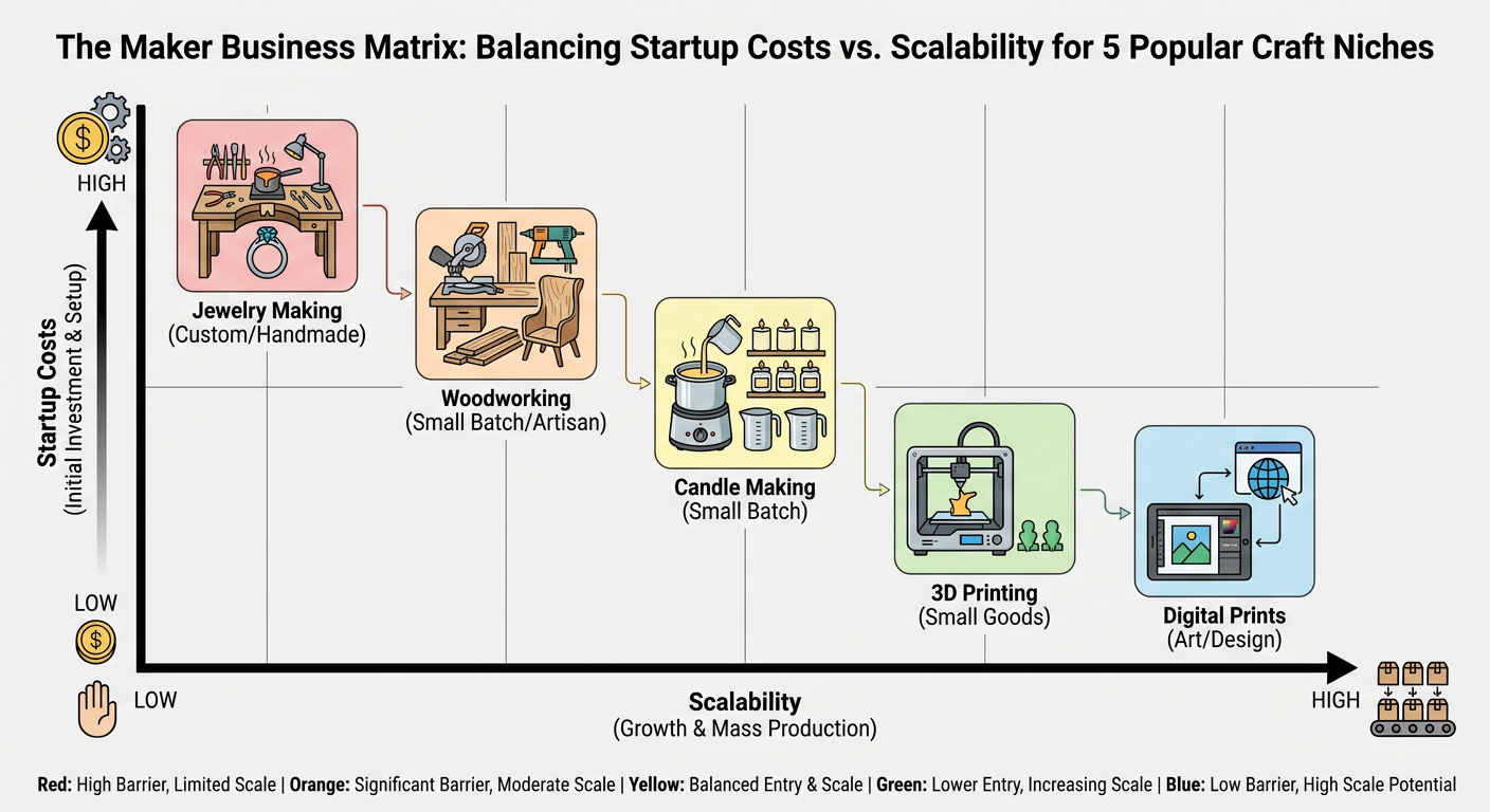 The Maker Business Matrix: Balancing Startup Costs vs. Scalability for 5 popular craft niches