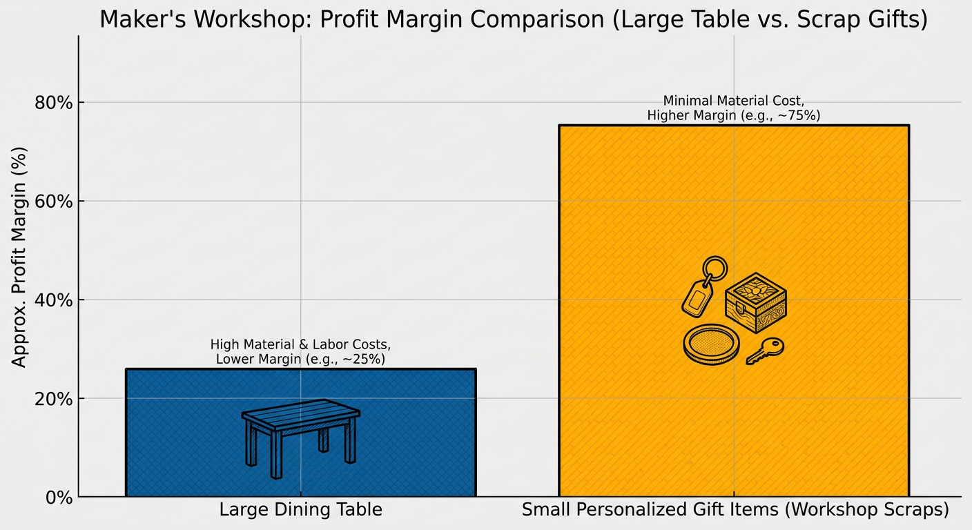 Profit margin comparison between large custom furniture and small 'scrap-wood' decor items
