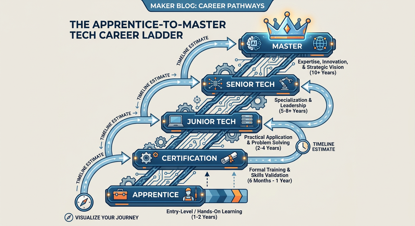 The apprentice-to-master-tech career ladder with specific milestones