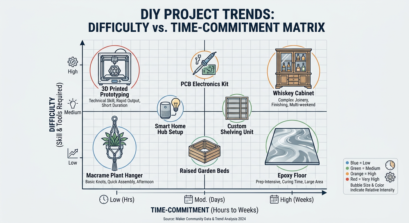 Difficulty vs. Time-Commitment matrix for current DIY project trends