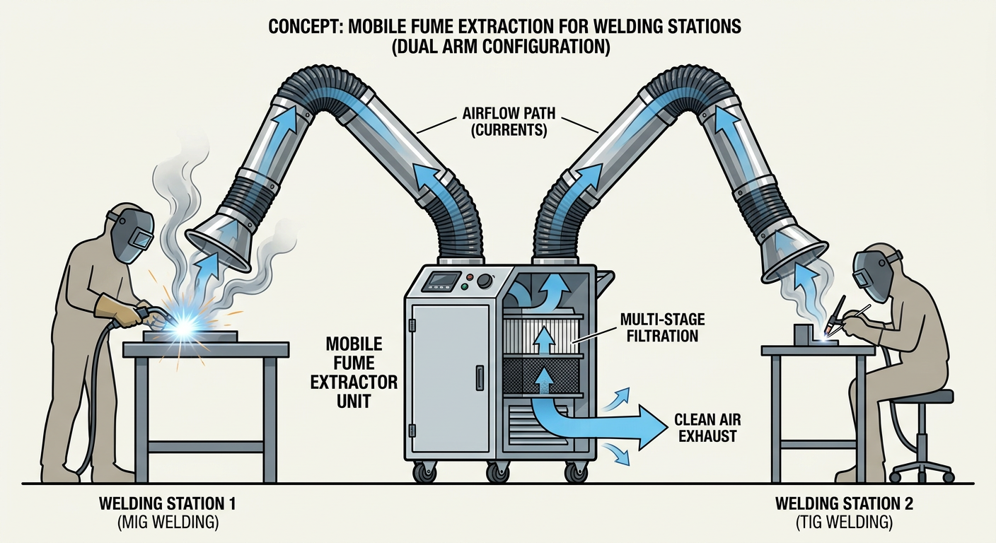 Mobile Fume Extraction Airflow Pattern for Dual Workstations