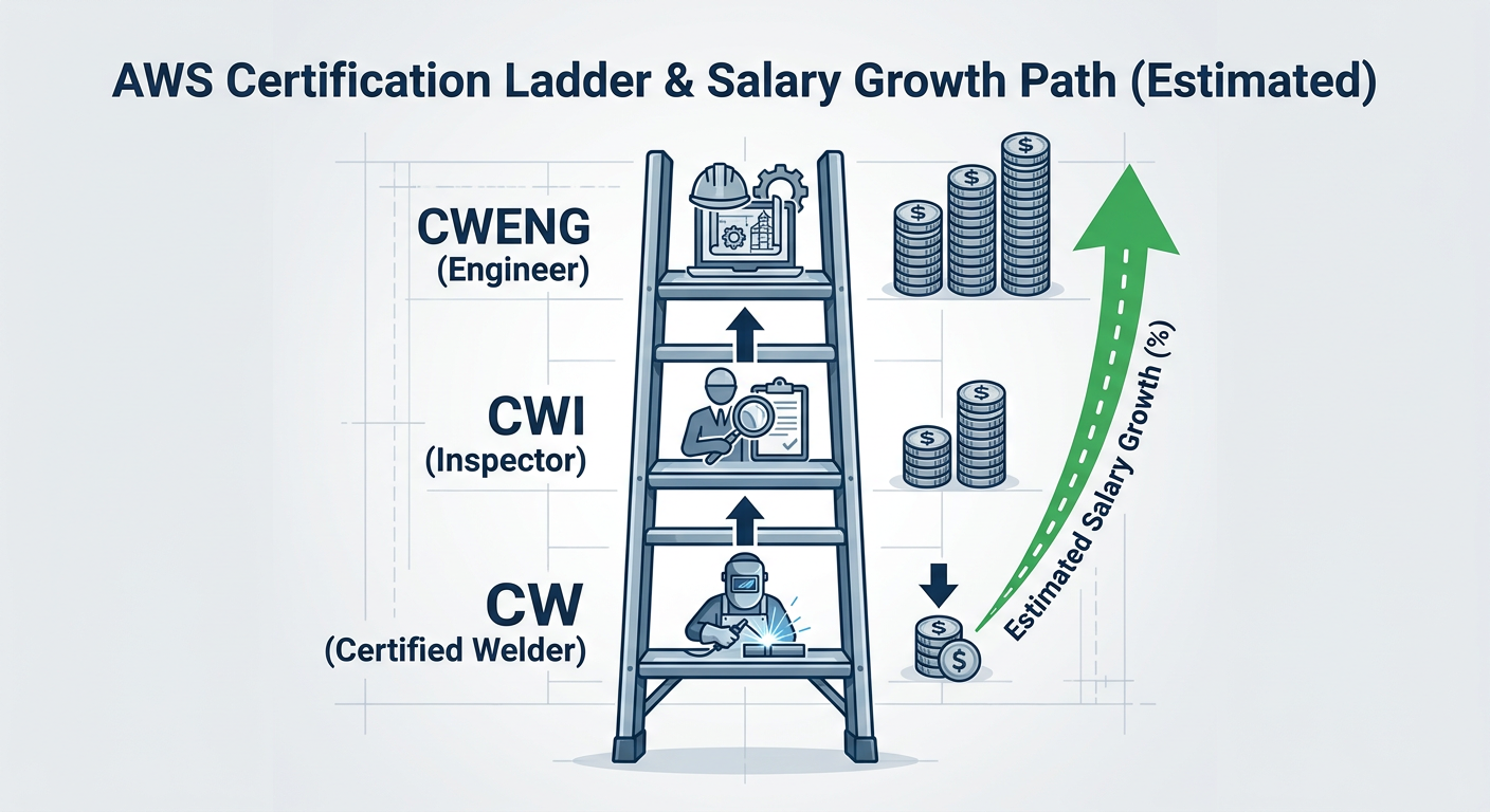 AWS Certification Ladder - Showing the progression from CW (Certified Welder) to CWENG (Engineer)