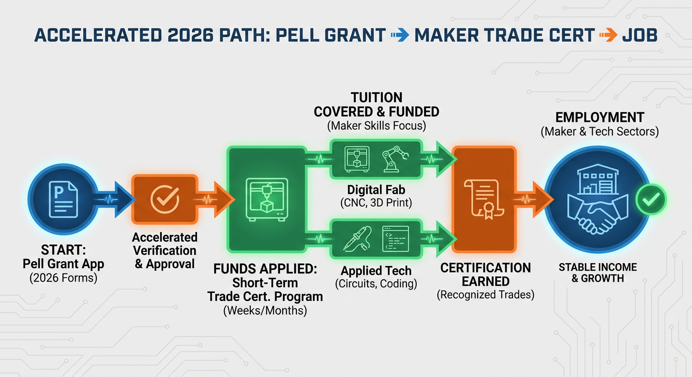 Flowchart showing how Pell Grant expansion speeds up the path from student to journeyman