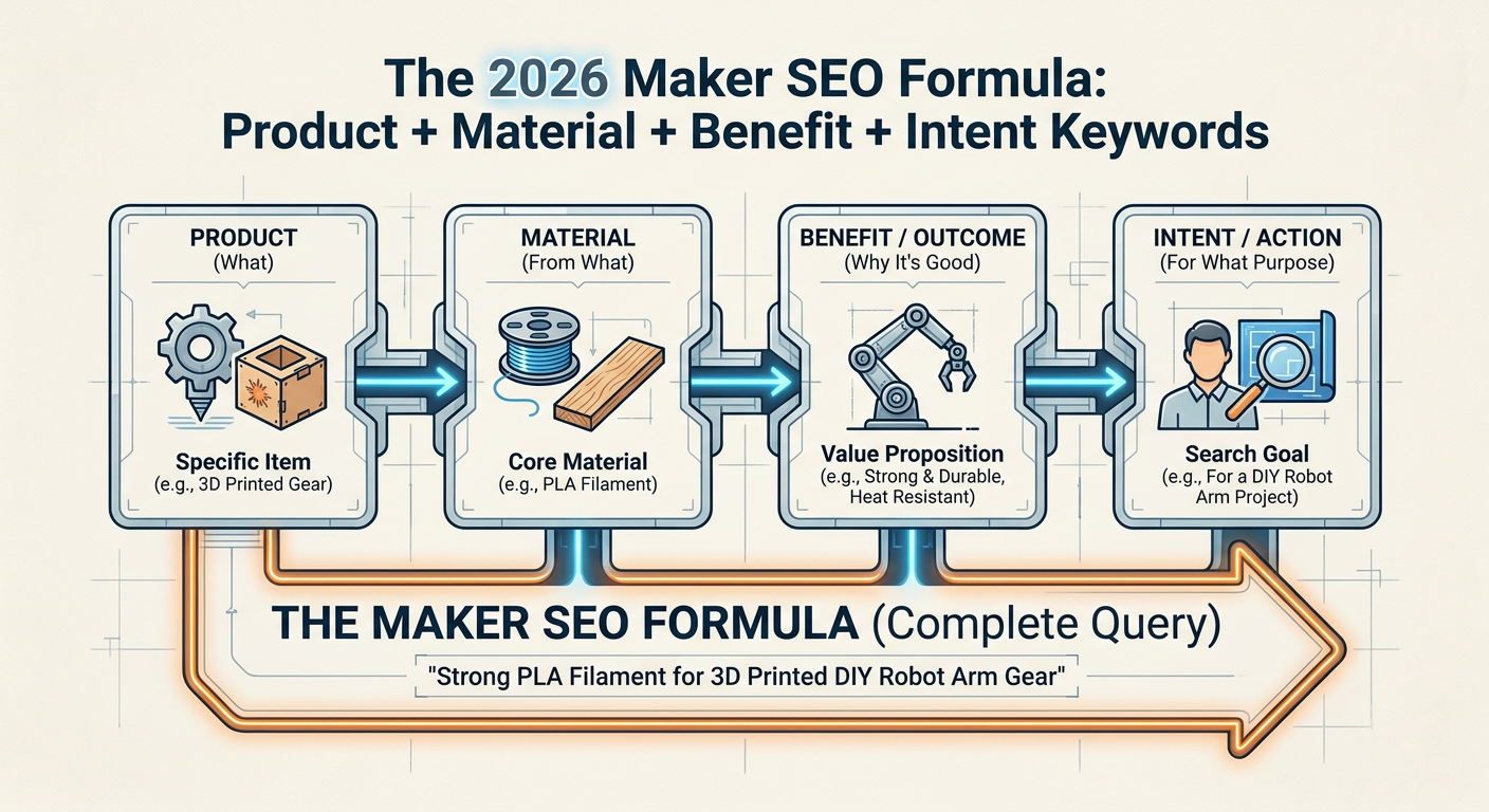 The 2026 Maker SEO Formula: Product + Material + Benefit + Intent