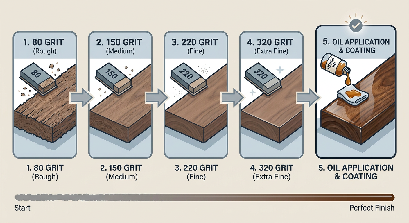Steps to a perfect Walnut finish: Sanding grits through oil application