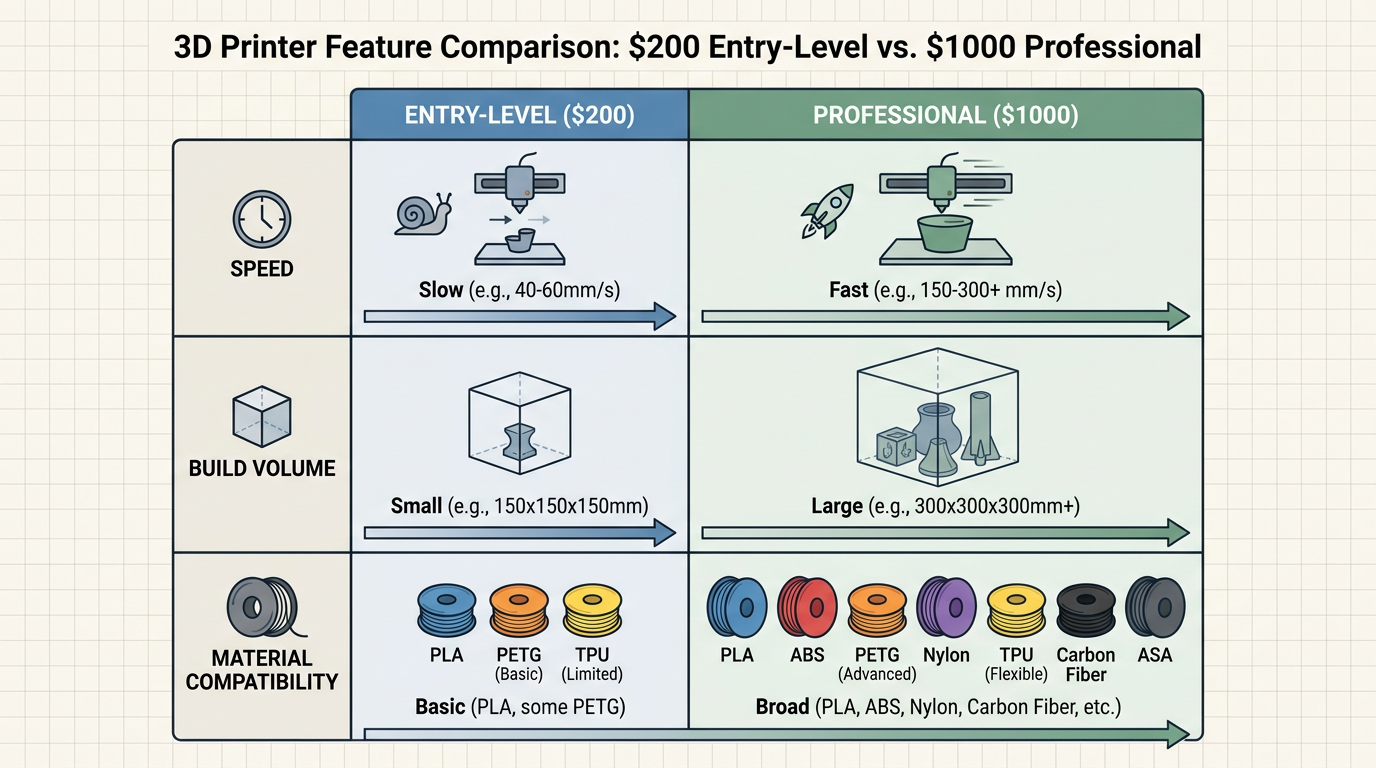 3D Printer Feature Comparison: Budget vs. Professional models