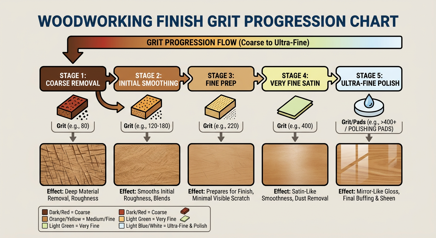 Step-by-step sanding and finishing grit progression