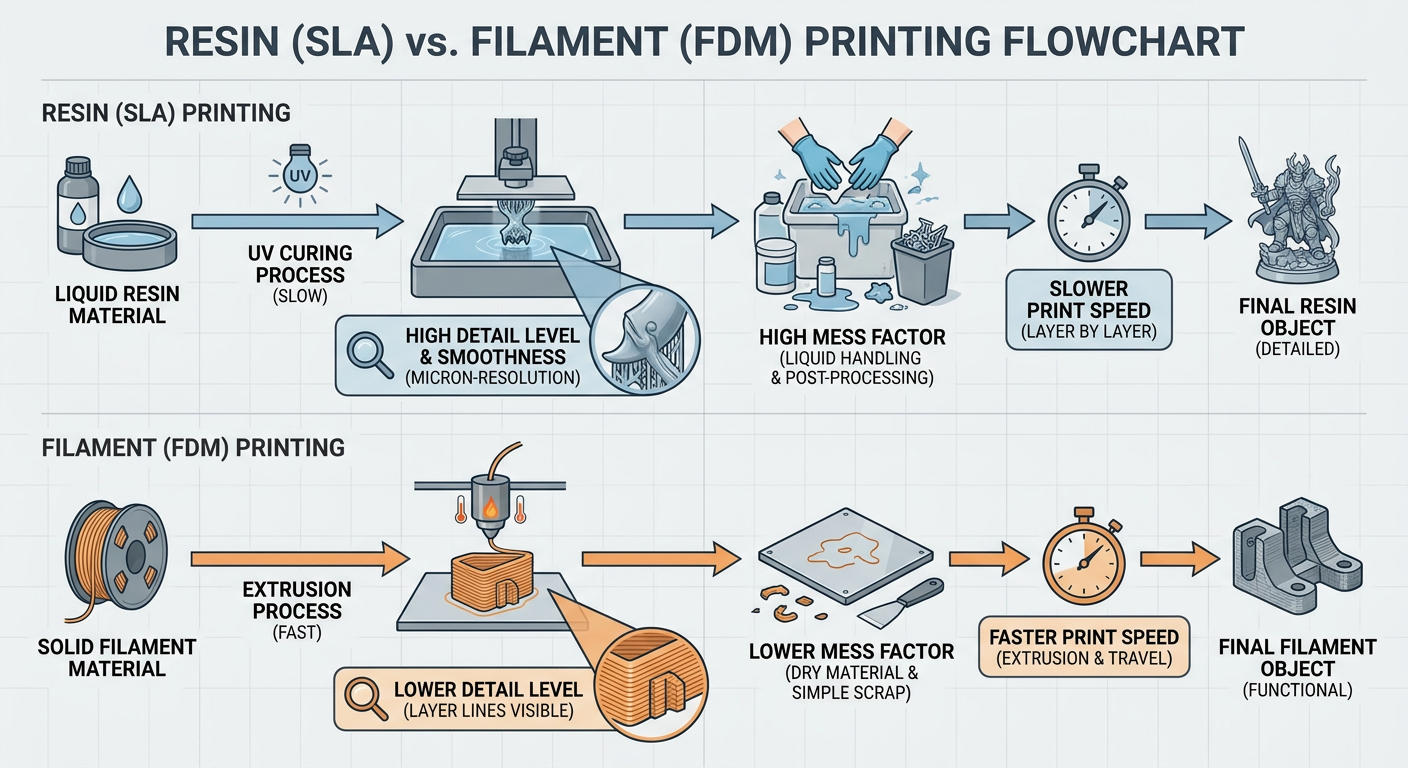 Comparison of Resin vs. Filament 3D printing accuracy and speed