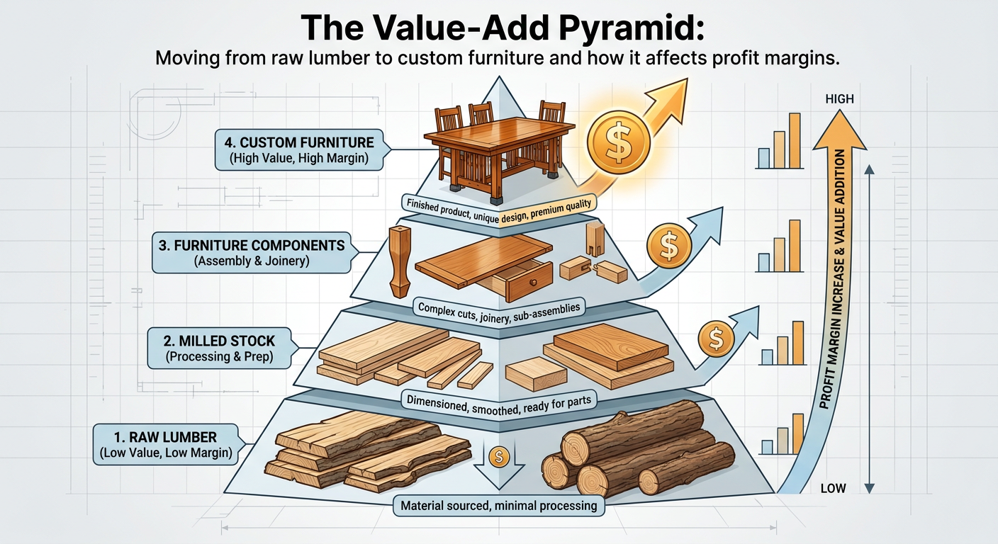 The Value-Add Pyramid: Moving from raw lumber to custom furniture and how it affects profit margins