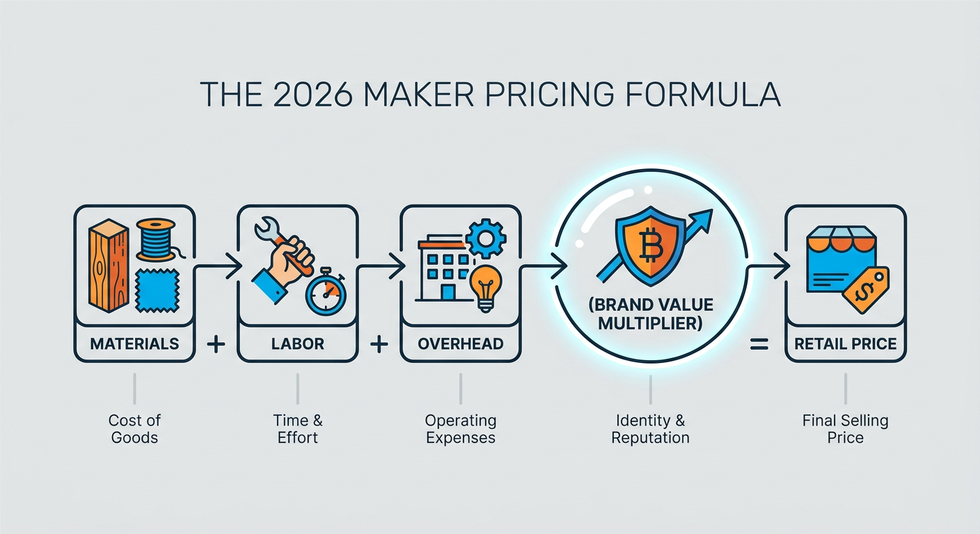 The 2026 Maker Pricing Formula: Materials + Labor + Overhead + (Brand Value Multiplier) = Retail Price