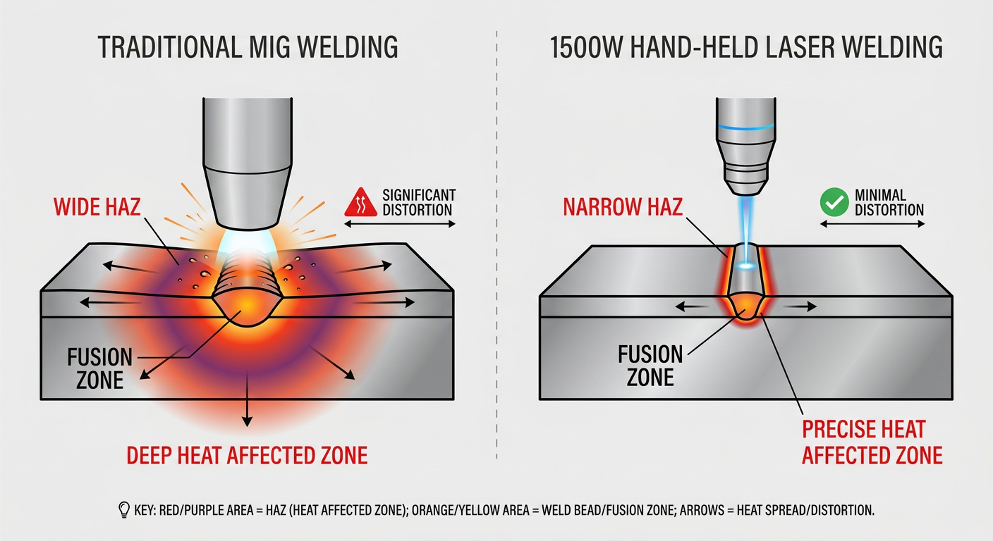 Comparison of Heat Affected Zones (HAZ) between traditional MIG welding and Hand-held Laser Welding