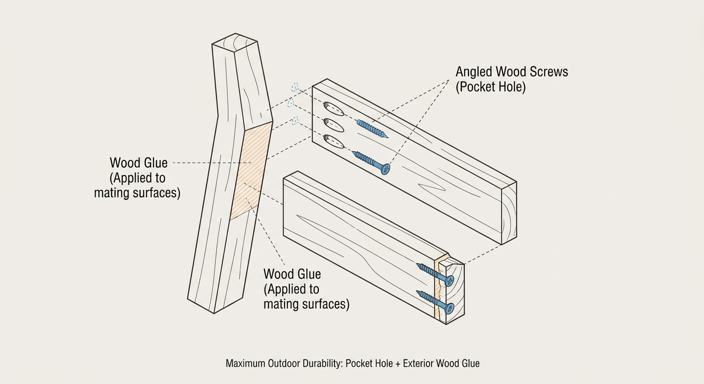Exploded view of a structural 2x4 patio chair joint