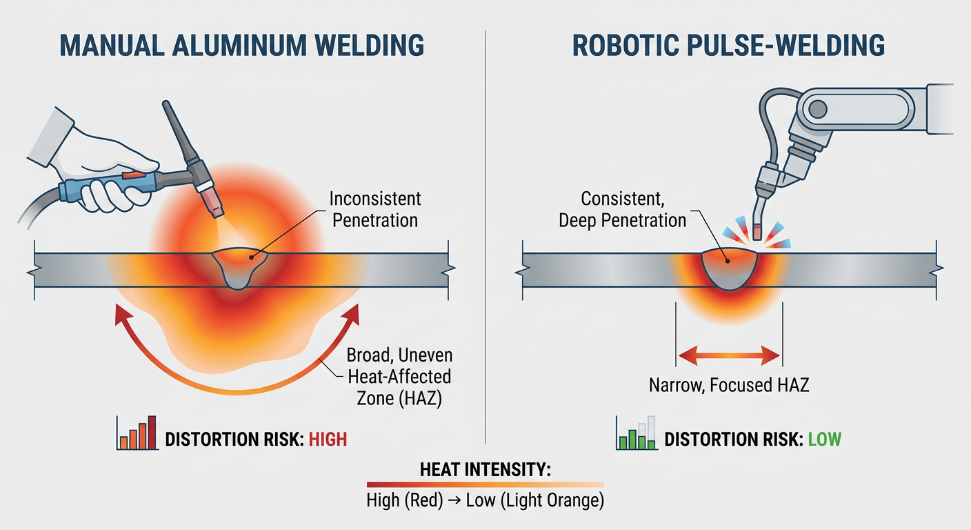 Comparison of manual aluminum welding vs. automated robotic precision paths