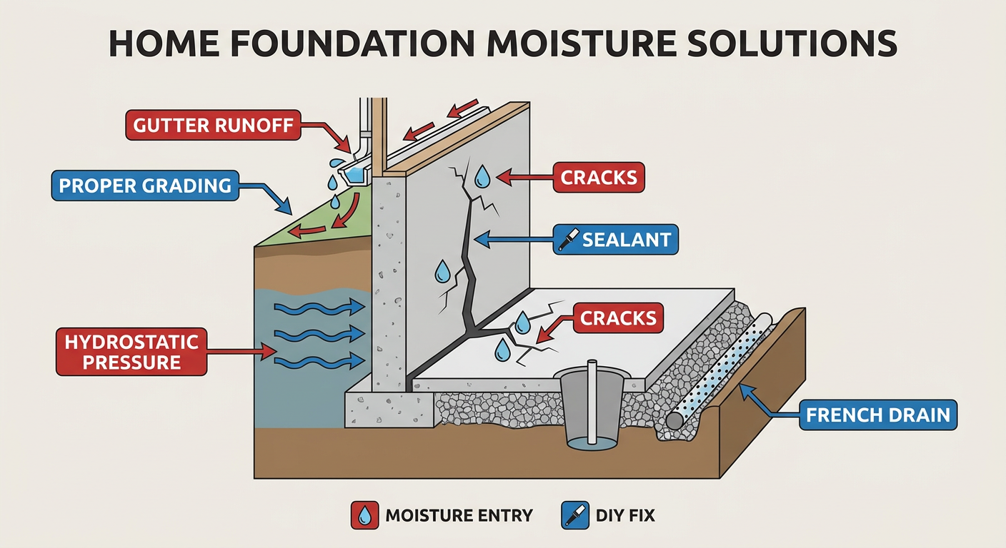 Common moisture entry points in a residential foundation