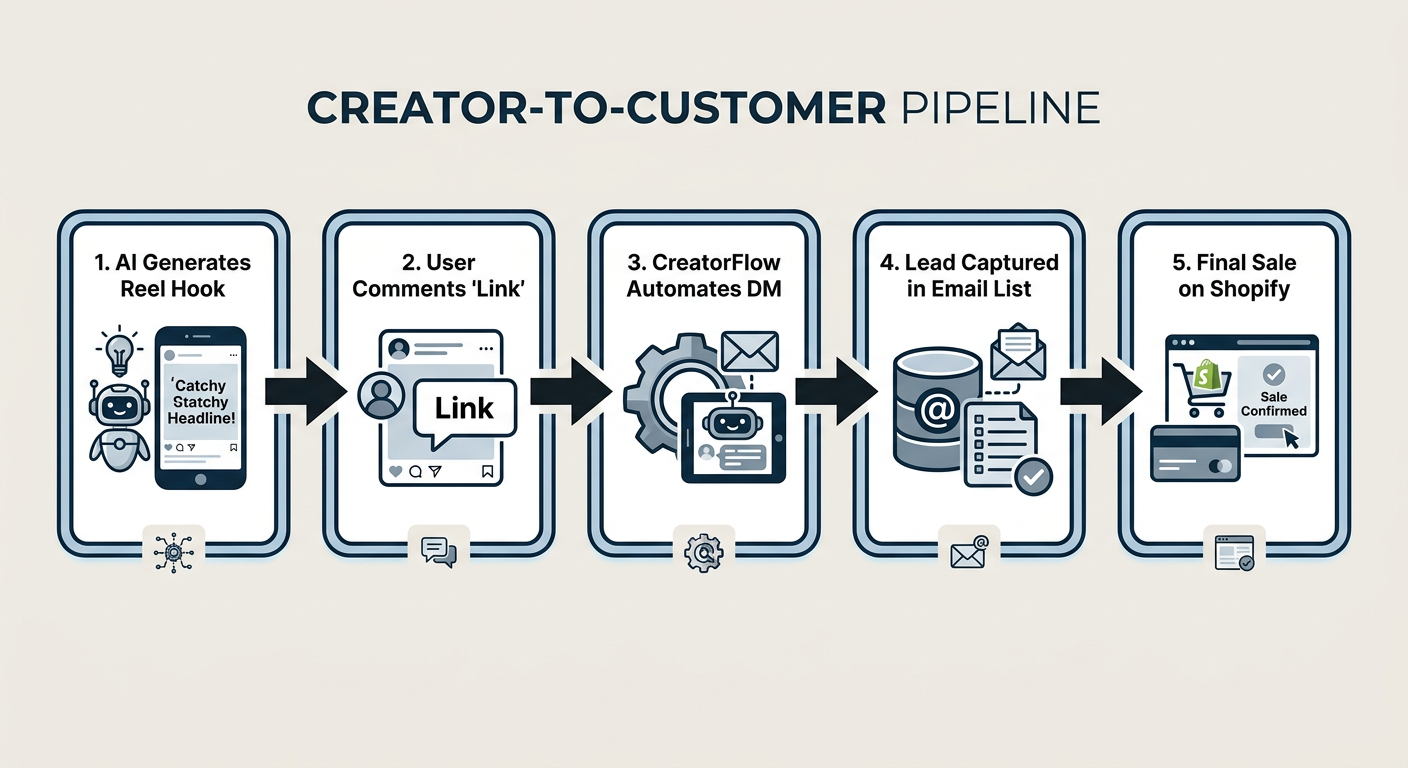 The Creator-to-Customer Pipeline showing how AI automates the flow from Instagram Reel to Sale