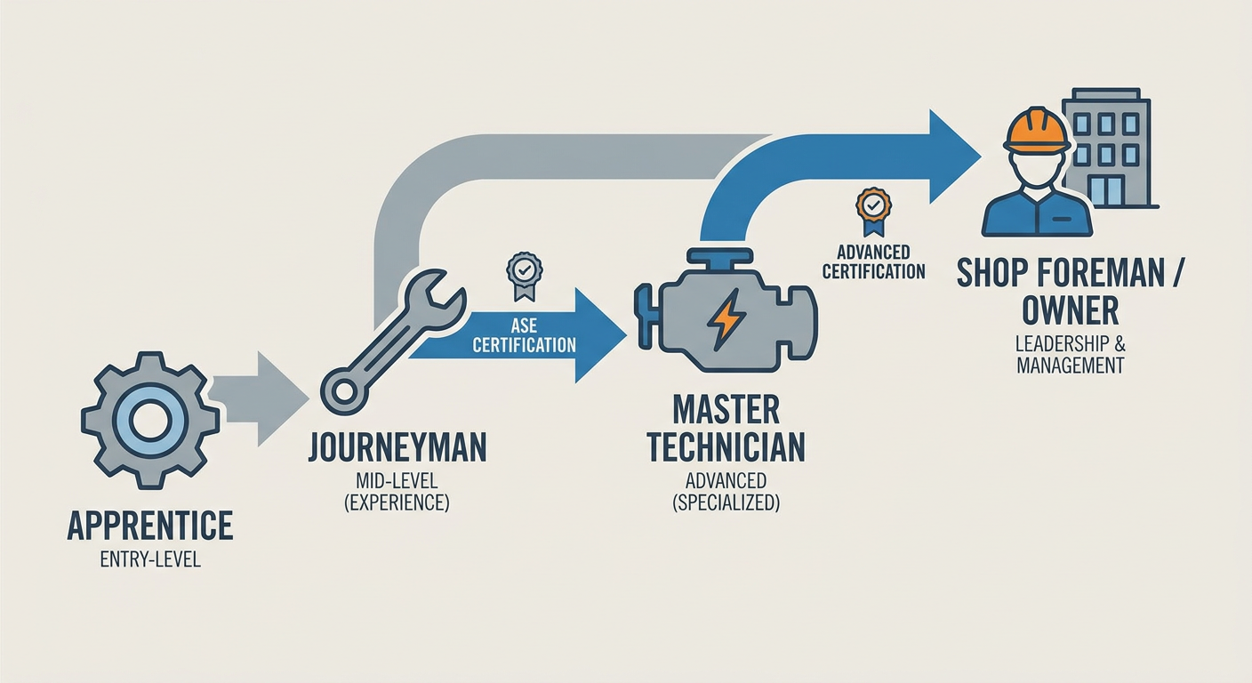 A career ladder for automotive technicians from Apprentice to Master Diagnostic Specialist
