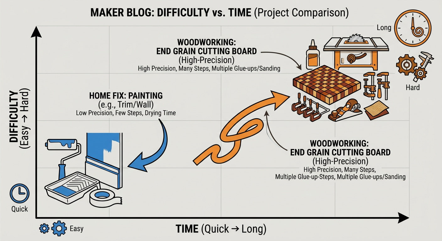 DIY Difficulty Scale: Comparing Room Painting vs. Building an End Grain Cutting Board