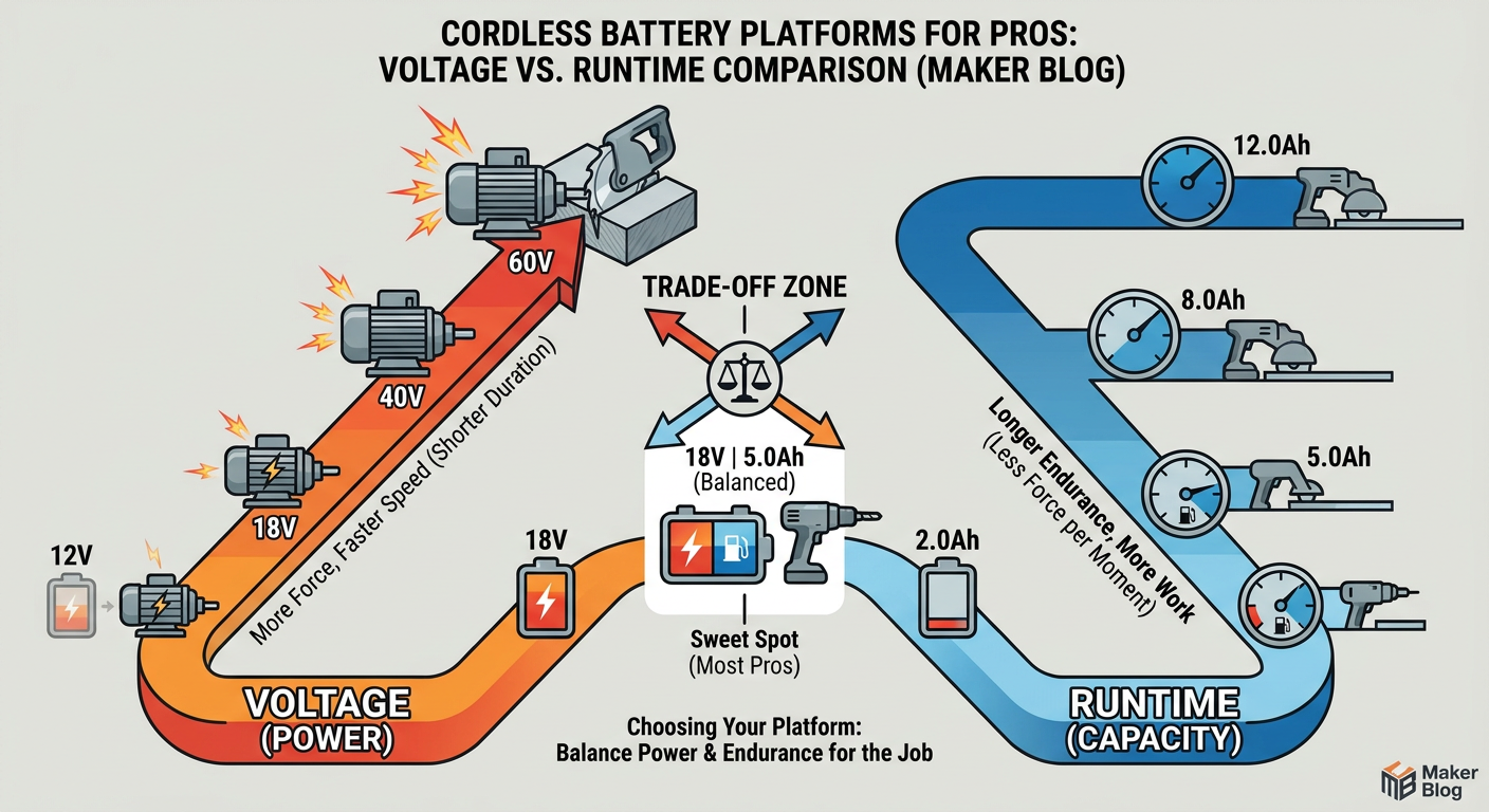 Comparison of Cordless Battery Platforms for Pros - Voltage vs. Runtime