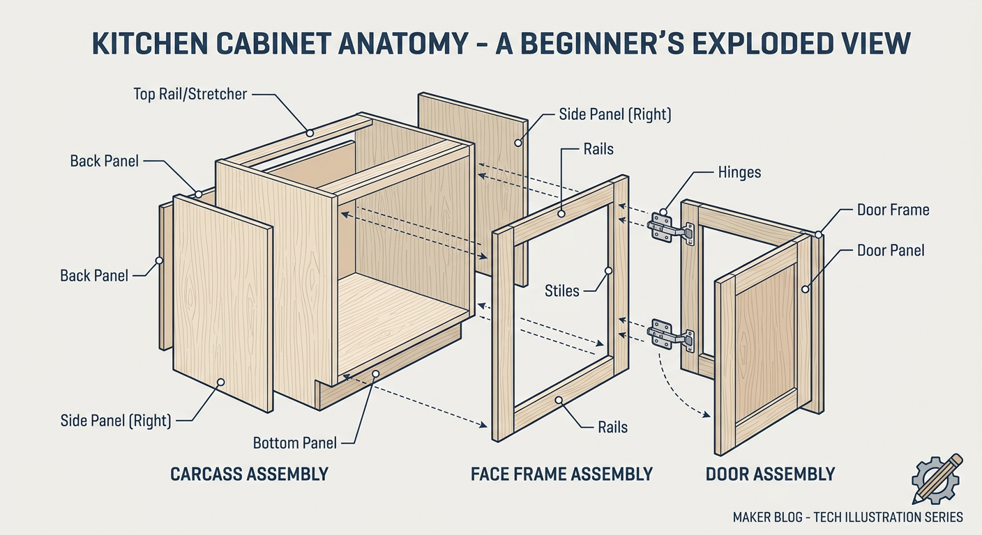 Kitchen Cabinet Anatomy - A Beginner's Exploded View
