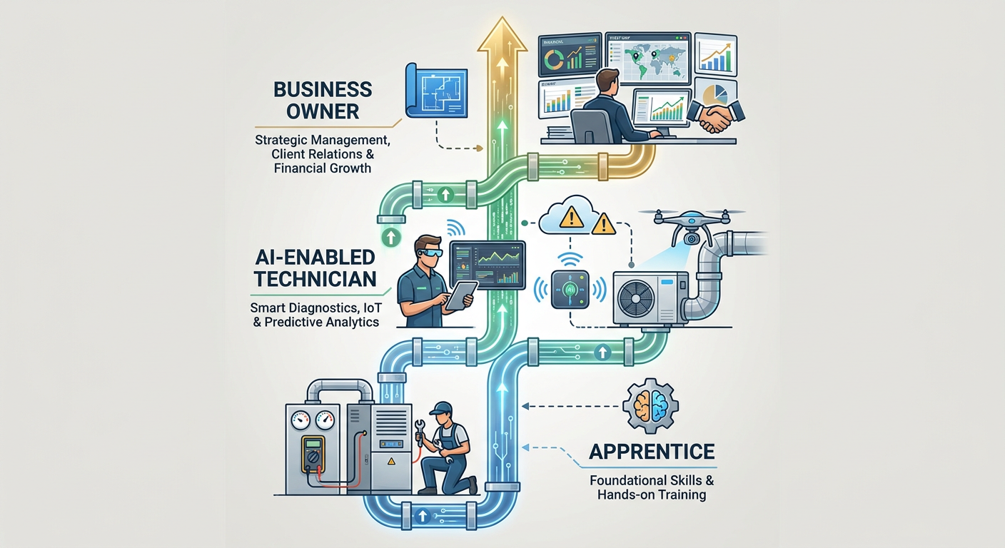 The modern HVAC Career Ladder from Apprentice to AI-Enabled Technician to Business Owner